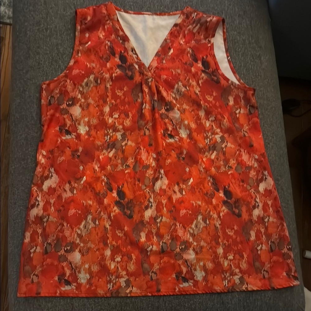 Floral Sleeveless Women's Top - Red and Orange size L